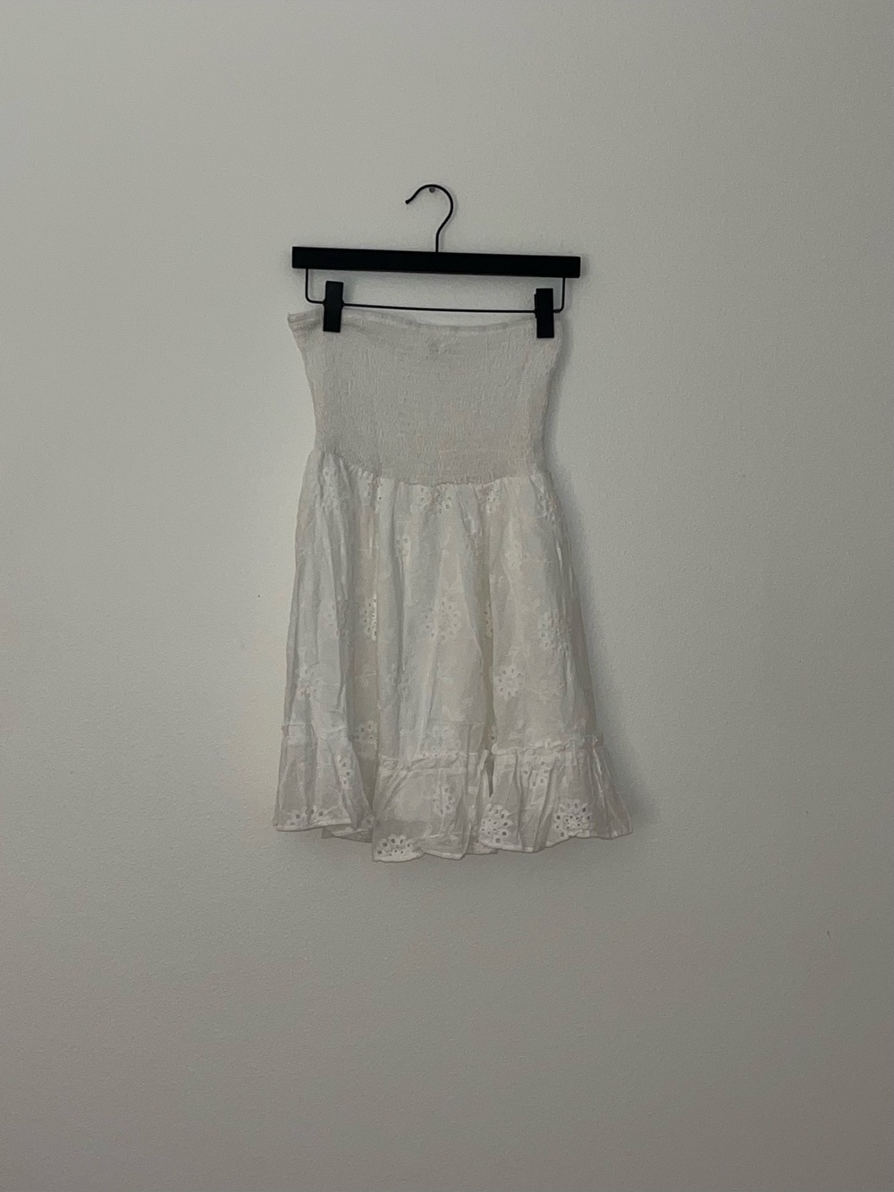 Smocked Waist White Eyelet Mini dress